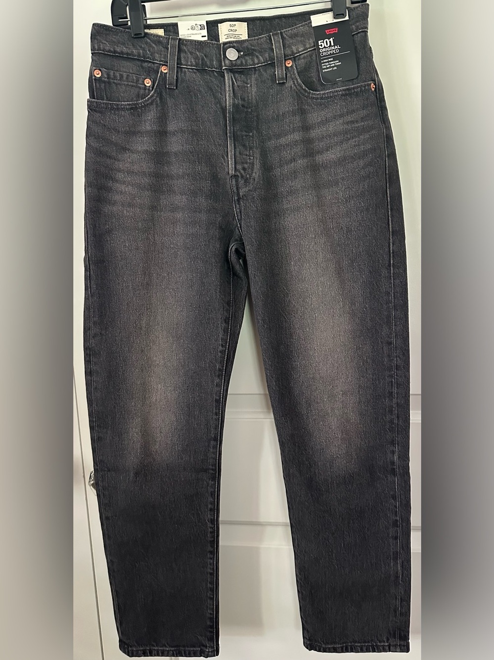 NWT Levi’s 501 Original Cropped Jeans 29x28 Black High Rise Straight